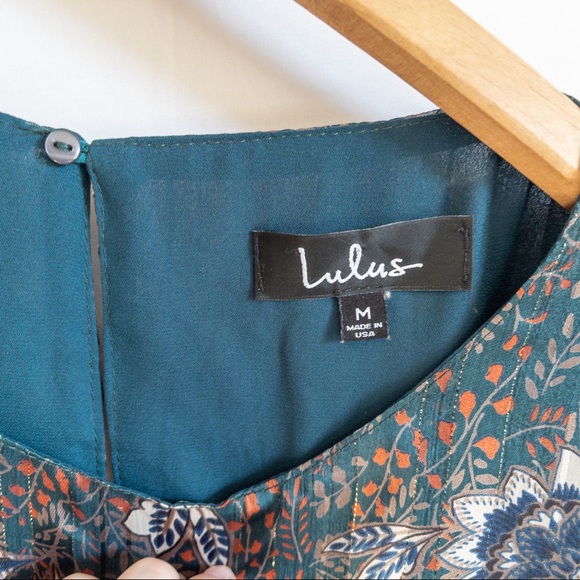 Lulu’s Floral Metallic Balloon Sleeve Shift Dress - Picture 6 of 8